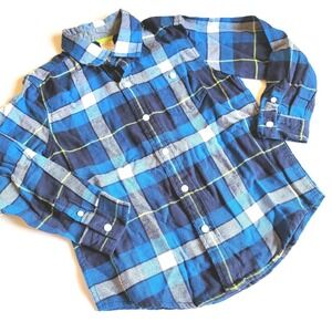 Gymboree Boys 5-6 Blue Plaid Button Up Flannel NWT